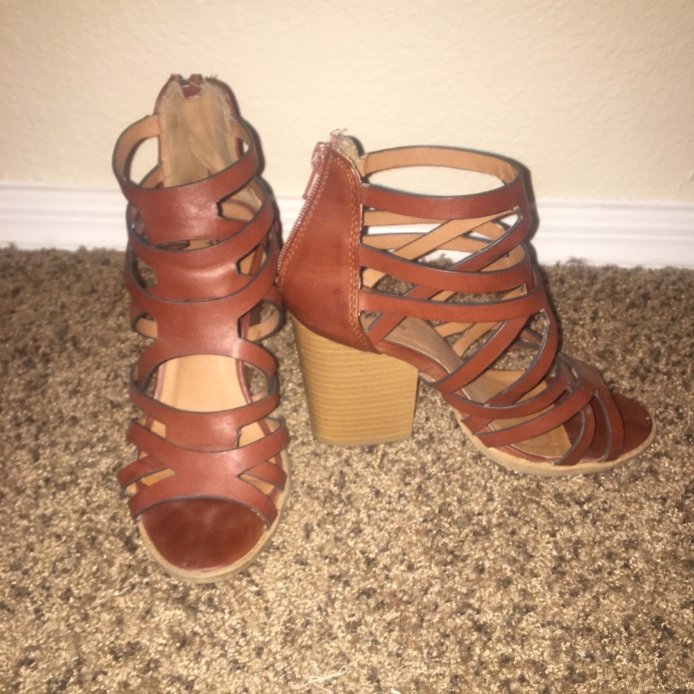 Brown Lattice-Front Block Heel